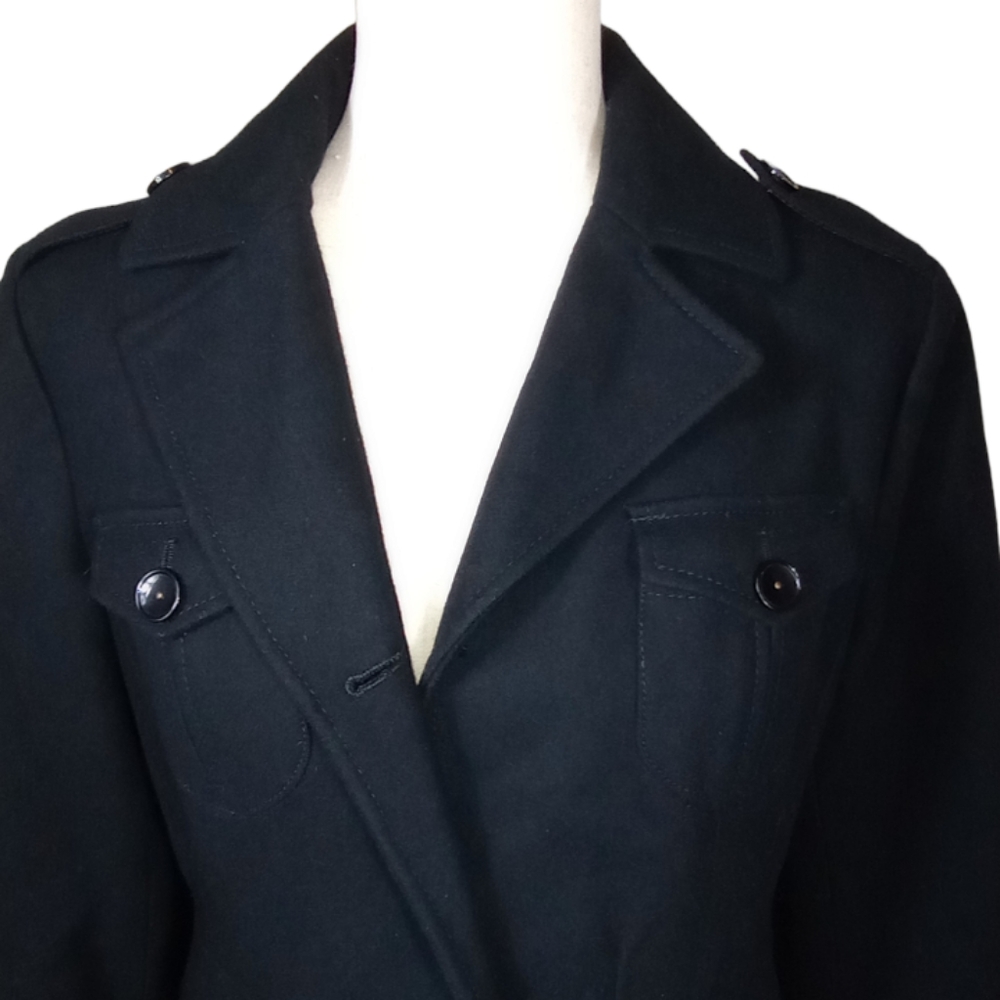 Kenneth Cole Size 10 Dark Navy Cashmere & Wool-Blend Pleated Back Chain Coat - Picture 6 of 10